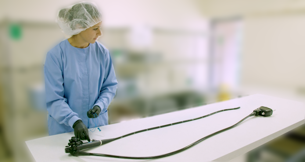 Flexible endoscope being inspected