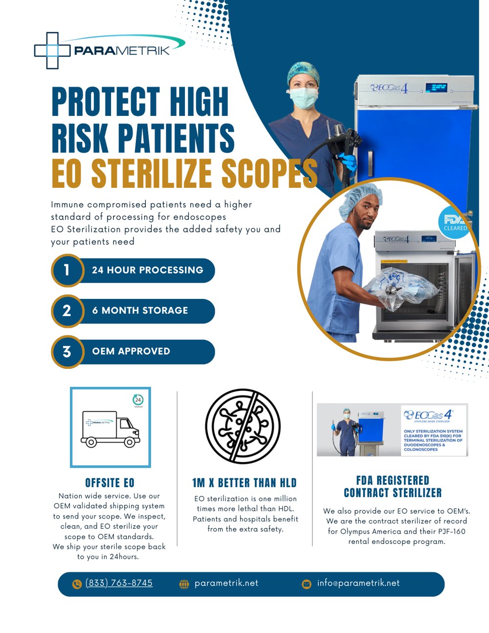Parametrik cut sheet: Protect high risk patients, EO sterilize scopes
